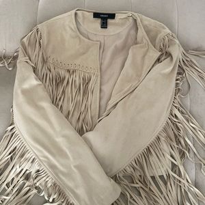Light tan suede fringe jacket from forever 21 size large worn once.